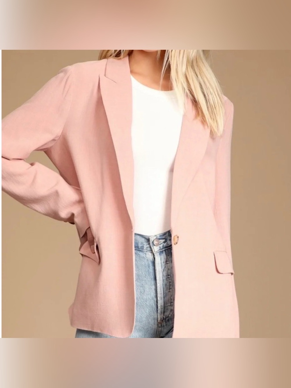 Lulus Blush‎ Pink Linen Blend Blazer Jacket Women’s Size M NWT